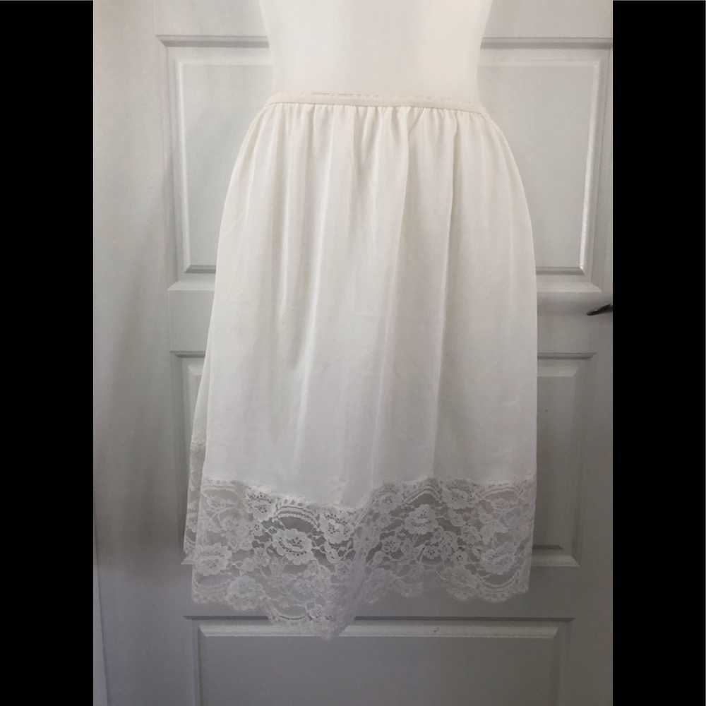 Vintage 60s Monsanto Cream  100% Nylon Half Slip, 6” Lace Hemline USA